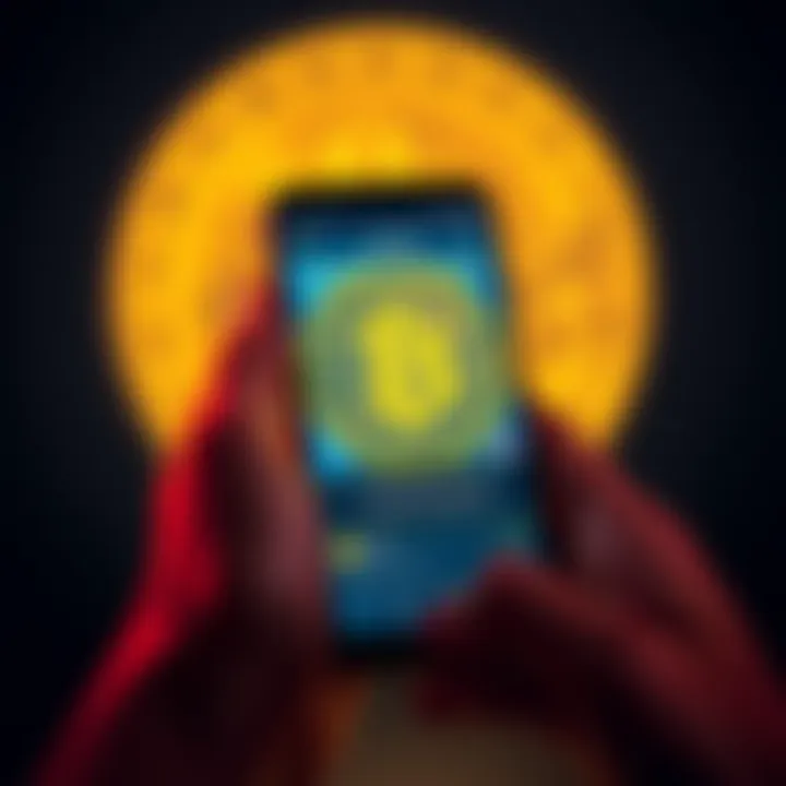 A person holding a smartphone displaying a Bitcoin wallet interface, contemplating security measures for their seedphrase.