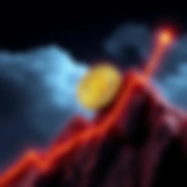 A graphic showing the Bitcoin logo rising with a graph indicating a sharp increase in value