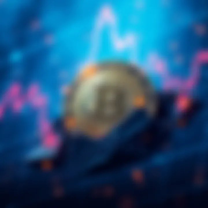 A Bitcoin symbol surrounded by a graph showing a sharp decline, representing instability in the cryptocurrency market.