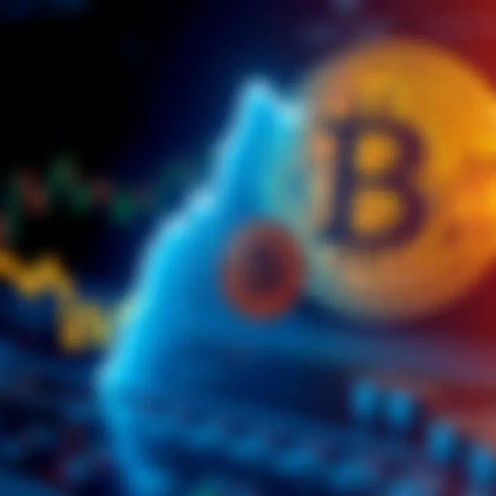 A graphic showing a downward trend in Bitcoin supply on exchanges, alongside a Bitcoin symbol