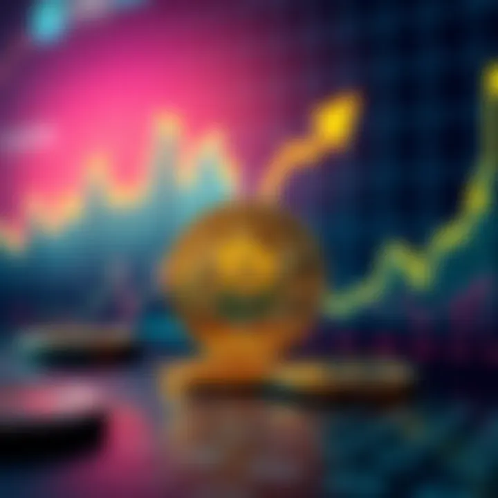 Graph showing upward trend in Bitcoin value with a digital coin in the foreground