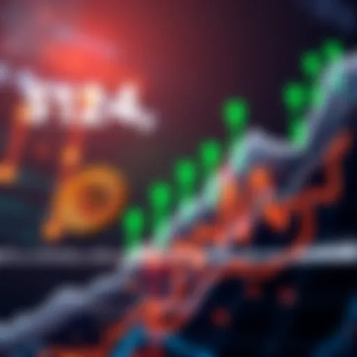 A graph showing Bitcoin's price rising sharply above $124,000, with green upward arrows indicating gains.