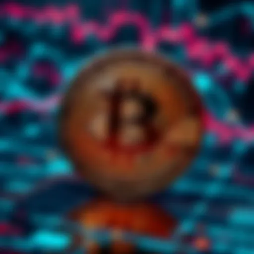 A close-up of the Bitcoin symbol against a digital backdrop representing financial networks and transactions.