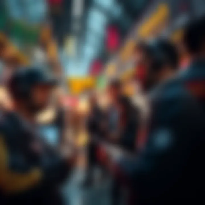 Traders engaged in Bitcoin trading at a bustling market