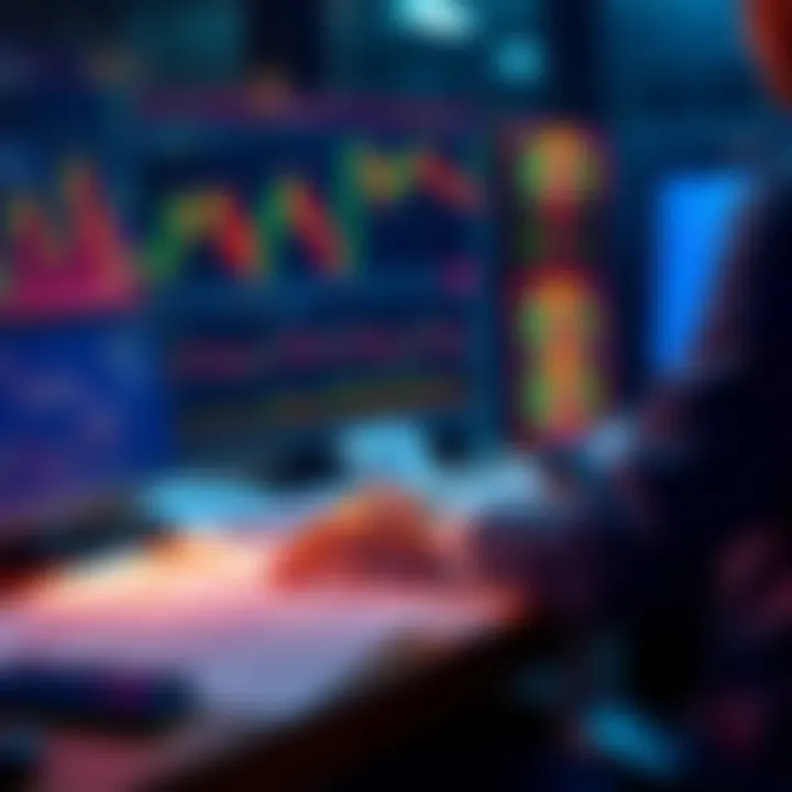 Person analyzing Bitcoin charts with tax documents on a desk.