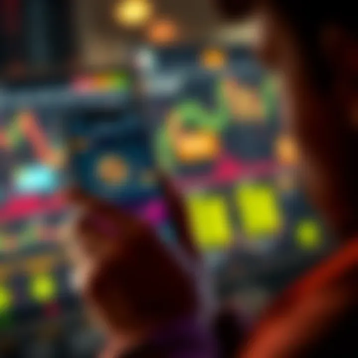 An individual using a smartphone to trade Bitcoin on the Robinhood app with financial graphs displayed.