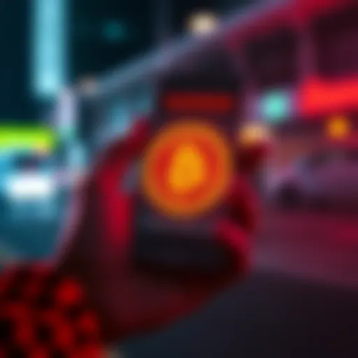 A hand holding a smartphone displaying a Bitcoin wallet with alert signs around it, symbolizing scams in transferring Bitcoin to Ledger wallets.