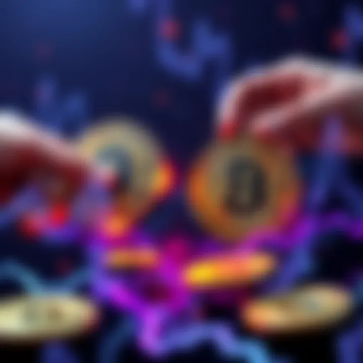 An illustration of Bitcoin coins being exchanged for USDT tokens, symbolizing a seamless transaction without a centralized platform.