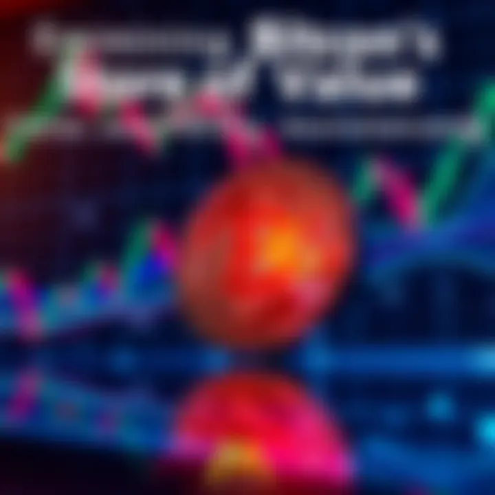 A visual representation of Bitcoin as a currency symbol with market graphs in the background, illustrating its fluctuating value and concerns about sustainability.