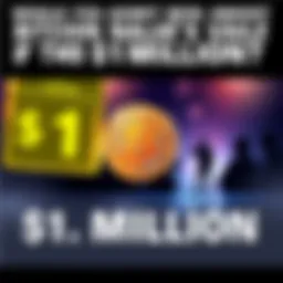 Visual representation of Bitcoin symbol next to a price tag showing $1 million, with skeptics discussing in the background