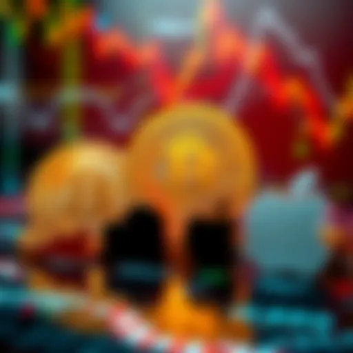 An image showing Bitcoin beside logos of major stocks like Tesla and Apple, illustrating investment comparisons.