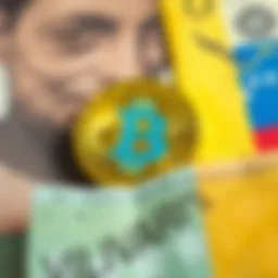 A graphic showing Bitcoin rising sharply against a backdrop of the Venezuelan Bolivar with currency notes fading in value.