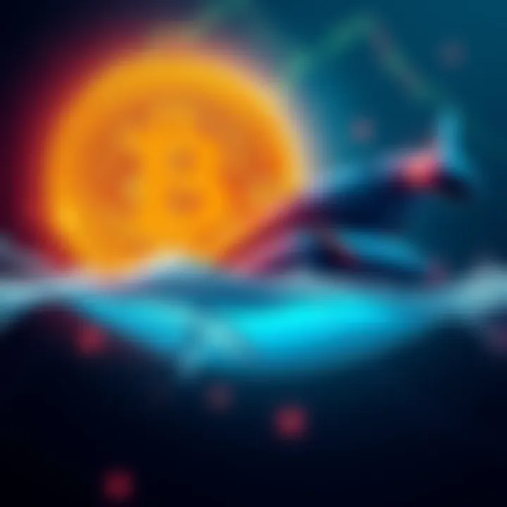 A visual representation of a Bitcoin whale transferring a large amount of Bitcoin, illustrating the movement and potential market impact.