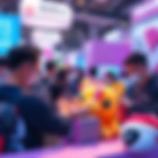 People visiting the BitMart booth at TOKEN2049 in Singapore, gathering free gifts like Bitto plush toys and Apple headphones