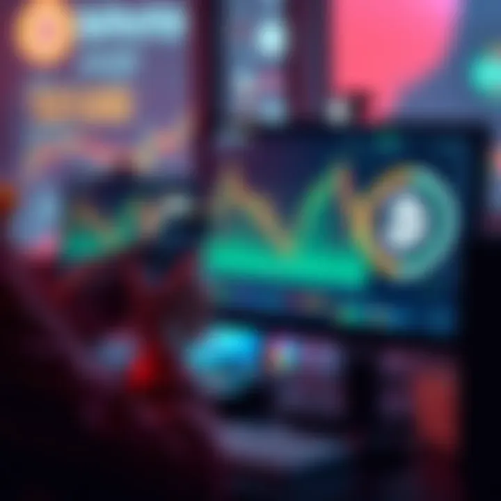 A person looking at a computer screen with cryptocurrency charts and Bitto logo, exploring investment options.