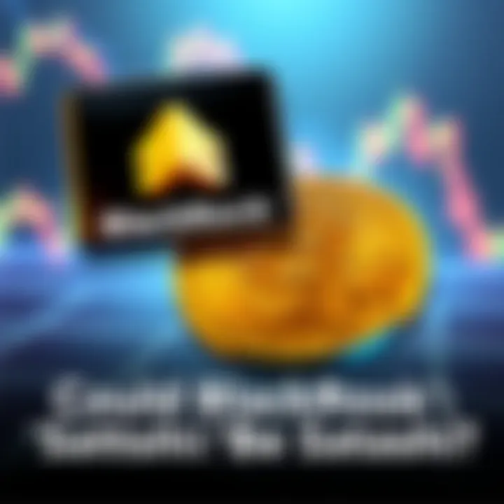Illustration showing BlackRock logo alongside Bitcoin symbol, with a background of digital currency graphs