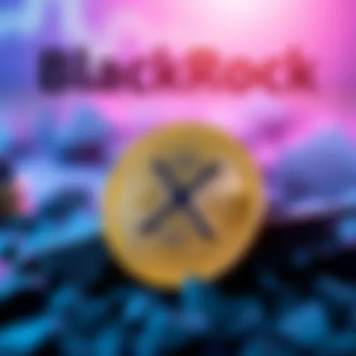 BlackRock logo with an XRP coin in front of it, symbolizing potential ETF filing