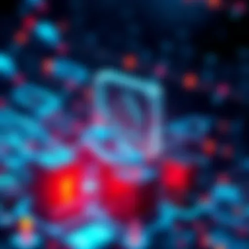 A visual representation of blockchain technology with digital blocks and chains symbolizing data security and trust issues.