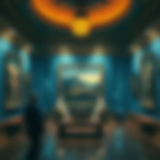 A digital representation of historic art pieces being connected to blockchain technology, showing secured ownership and transactions.