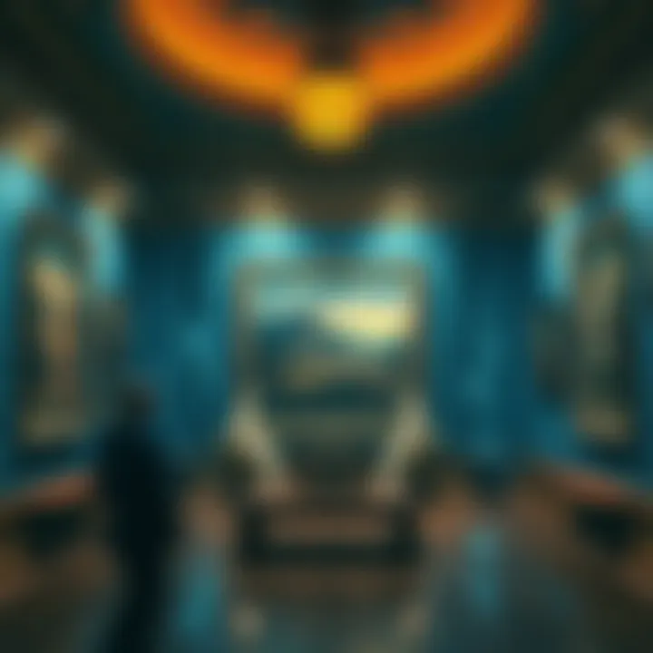 A digital representation of historic art pieces being connected to blockchain technology, showing secured ownership and transactions.