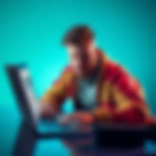 A person using a laptop to report a scammer on Coinbase, showing a frustrated expression while looking at a chat window