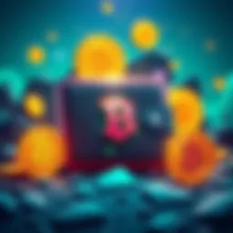 An illustration showing a Blockstream Jade wallet with Bitcoin symbols
