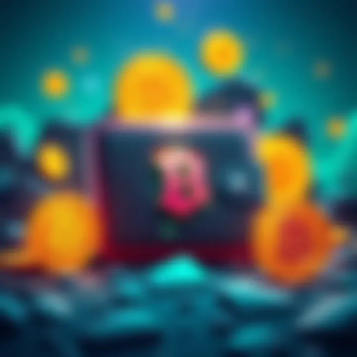 An illustration showing a Blockstream Jade wallet with Bitcoin symbols
