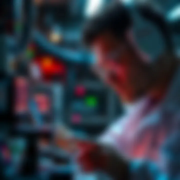 A scientist examines advanced technology devices and equipment, symbolizing progress in 18C.