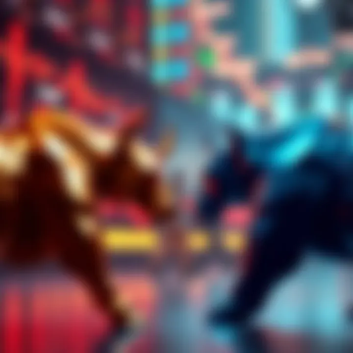 A graphic showing a bull and bear facing each other, representing market trends in finance.