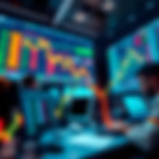 A graph showing an upward trend in the stock market with traders analyzing data and setting limit orders.