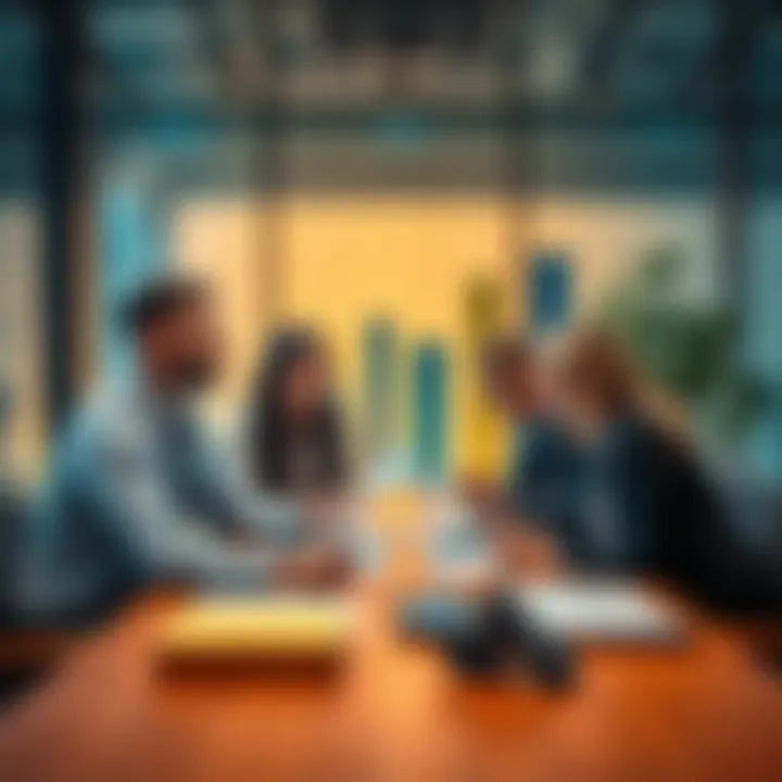 Business professionals discussing trade offers at a table with charts and documents