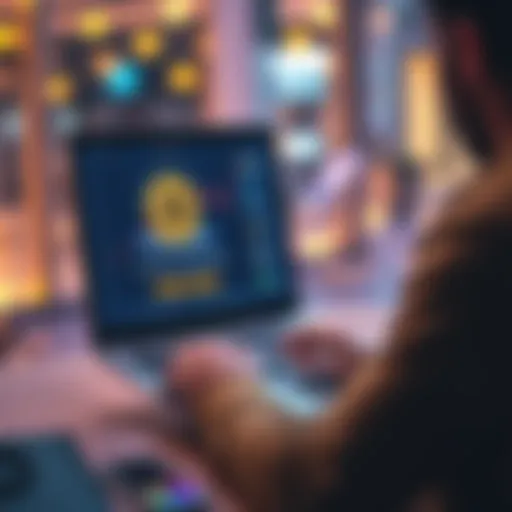 A person using a laptop to buy Bitcoin on a reliable platform, with a cryptocurrency wallet app visible on the screen.