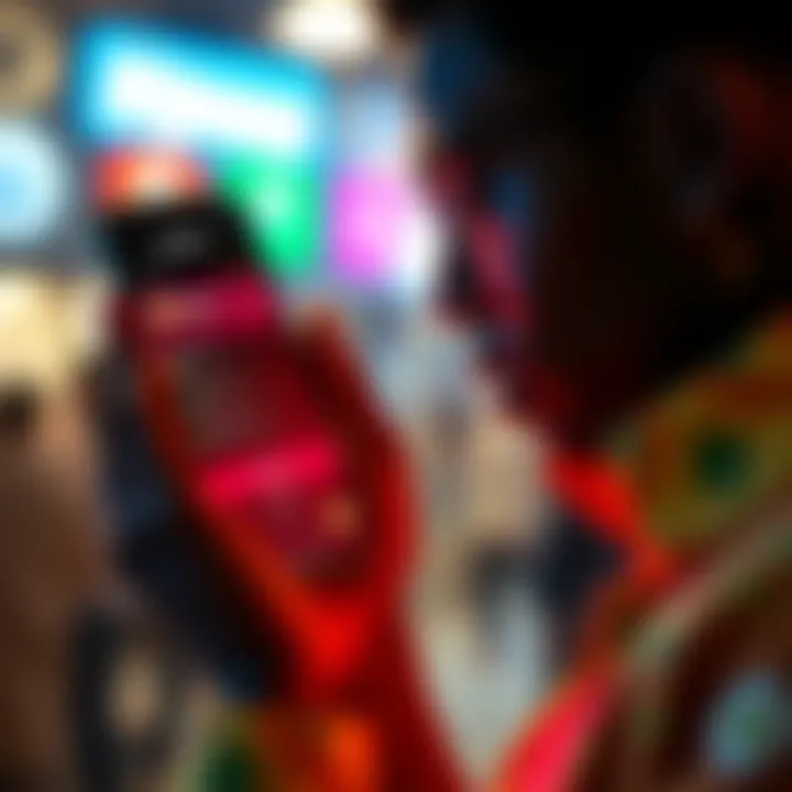 A person looking at a smartphone displaying Bitcoin buying options with M-Pesa