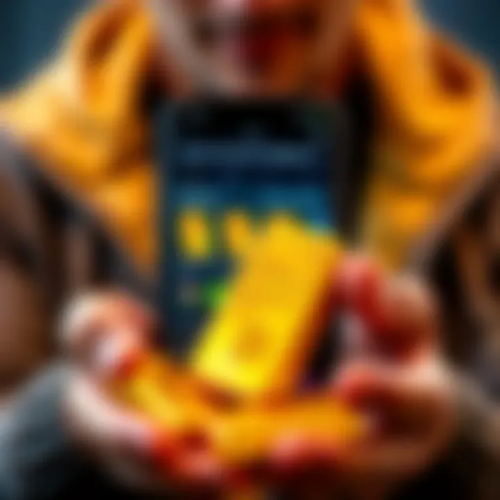 Person holding gold bars and a smartphone displaying cryptocurrency wallet