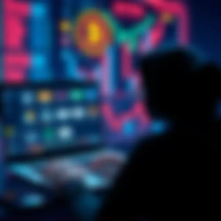 A person looking at multiple platforms for buying Monero on a laptop with digital currency visuals in the background.