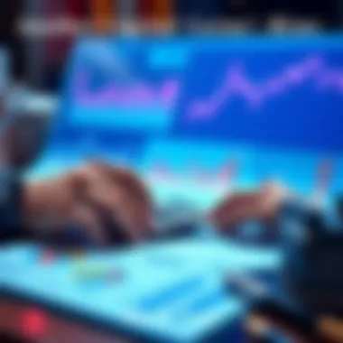 A person calculating taxes with charts and graphs showing investments and capital gains