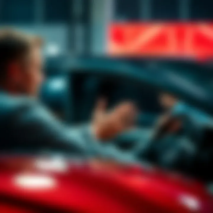 A person negotiating with a buyer over a car's price, showing frustration with low offers