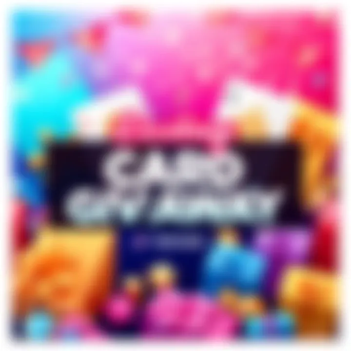 A colorful promotional graphic showcasing different card designs with prizes, inviting people to participate in the giveaway.