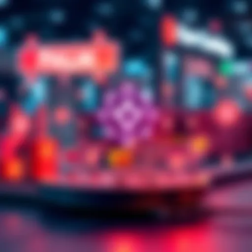 A visual representation of Cardano's role in supply chains, featuring the PALM Economy logo alongside elements like shopping carts, digital connections, and trust symbols.
