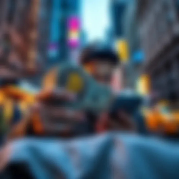 A person holding cash looking frustrated while checking Bitcoin transaction options on a smartphone in New York City