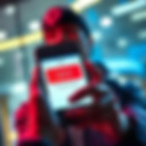 A person looking at a smartphone showing a bank transaction pending message, representing the 24-hour wait for CBA deposits to clear.