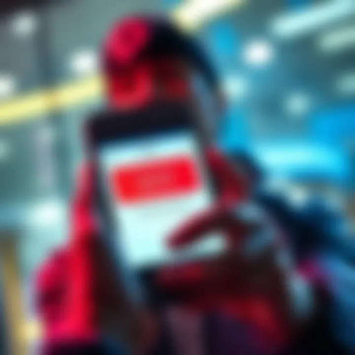 A person looking at a smartphone showing a bank transaction pending message, representing the 24-hour wait for CBA deposits to clear.