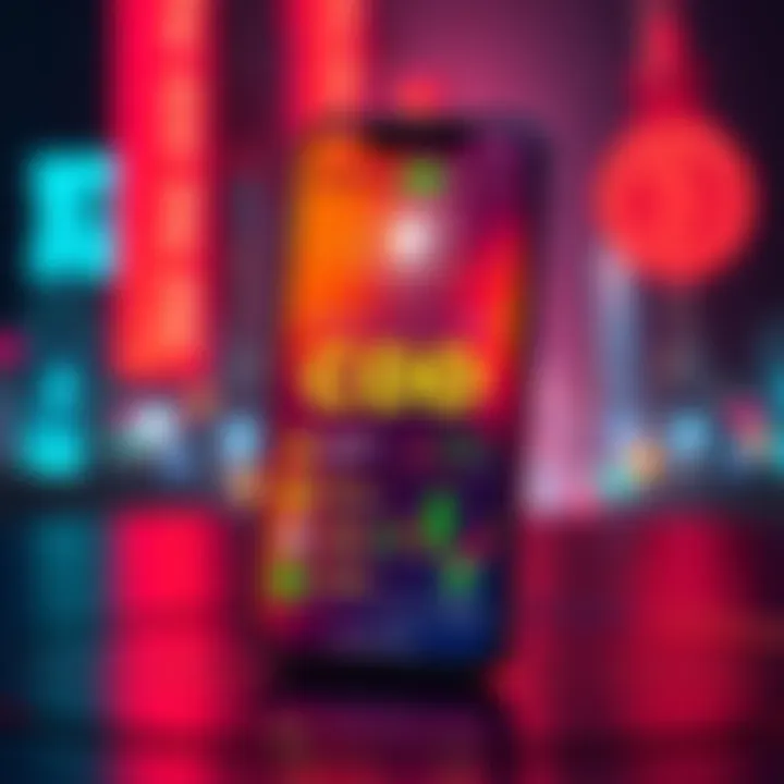 A visual representation of a mobile app showcasing cryptocurrency trading, stock trading, banking services, and sports betting features on a smartphone screen.