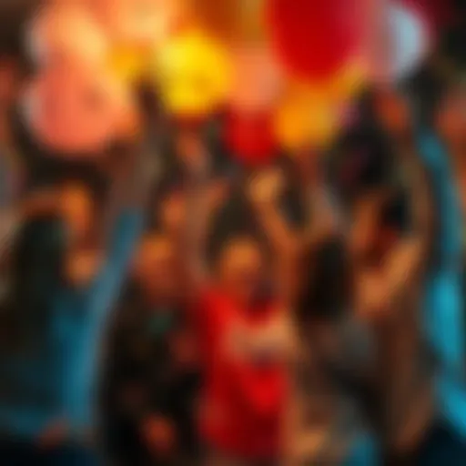 A group of people celebrating with balloons and confetti, showing excitement for reaching the 50k milestone and planning for future success.