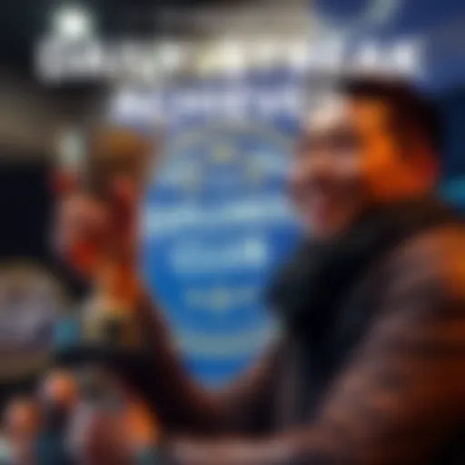 A person smiling and holding a trophy while standing in front of an Explorers' Club banner