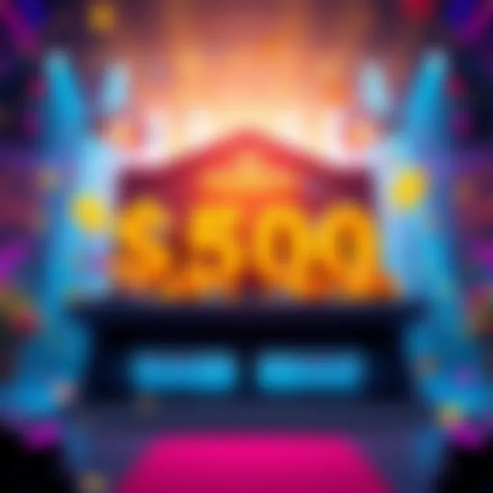 A vibrant graphic showing a gaming setup with dollar signs and confetti, symbolizing a $500 milestone in a free-to-play game.