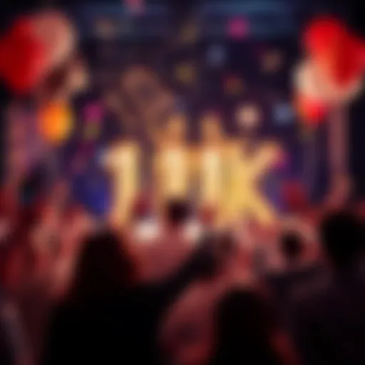 A group of people celebrating the achievement of reaching 111K, with balloons and banners in the background