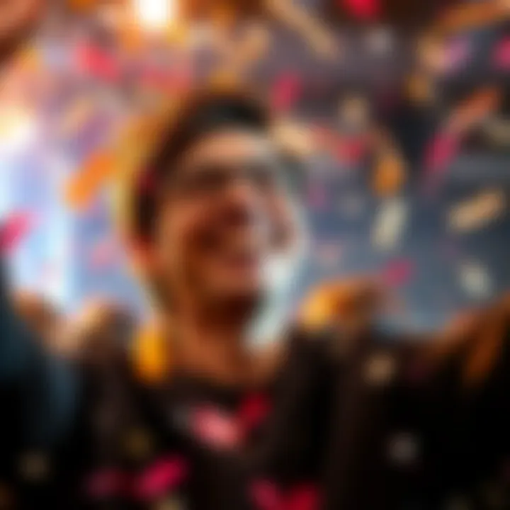 A person joyfully celebrating with confetti and a smile, representing the completion of a financial journey and gratitude towards community support.