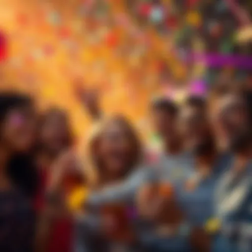 A group of diverse people celebrating with confetti and upbeat expressions, symbolizing excitement for TRX market growth.