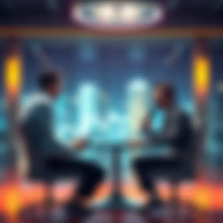 The CEO sitting at a table, engaging in an interview with a reporter, sharing ideas about business strategies.